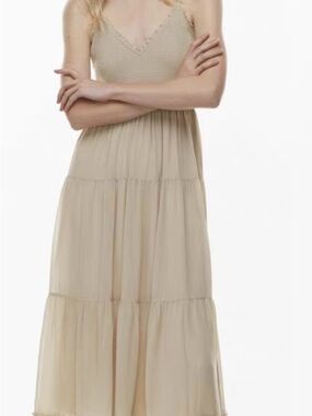 Wilfred Tuberose Smocked Dress in Humus Beige